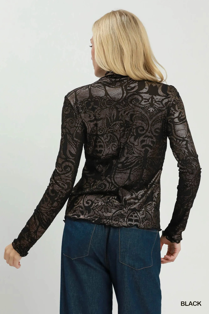 D1242 BLACK Umgee Abstract Print Burnout Velvet Top Various Sizes - Picture 5 of 5